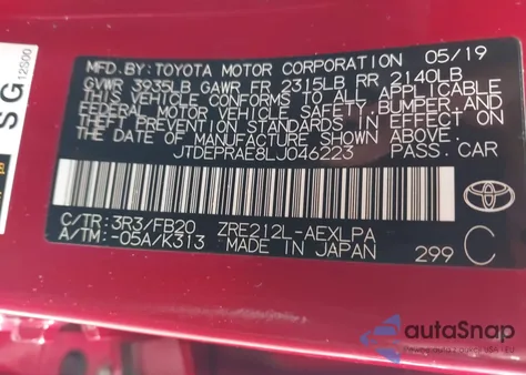 2020 Toyota Corolla Le из США, поврежденный, VIN JTDEPRAE8LJ046223